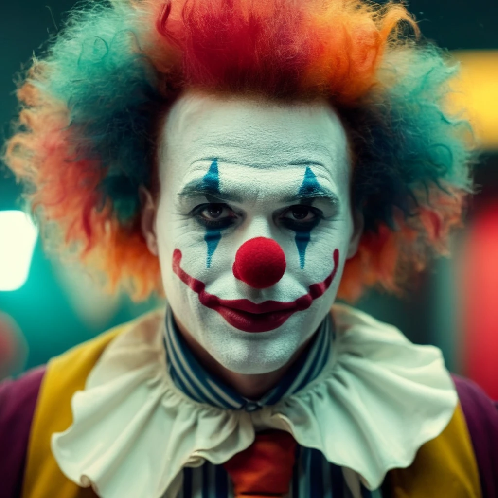 UHD, 4k, ultra detailed, cinematic, a photograph of  <lora:Cinematic Hollywood Film:1.5>
Epic Creative Scene a person dressed as a clown holding a cigarette in a cinema Cinematic Hollywood Film Style, epic, beautiful lighting, inpsiring