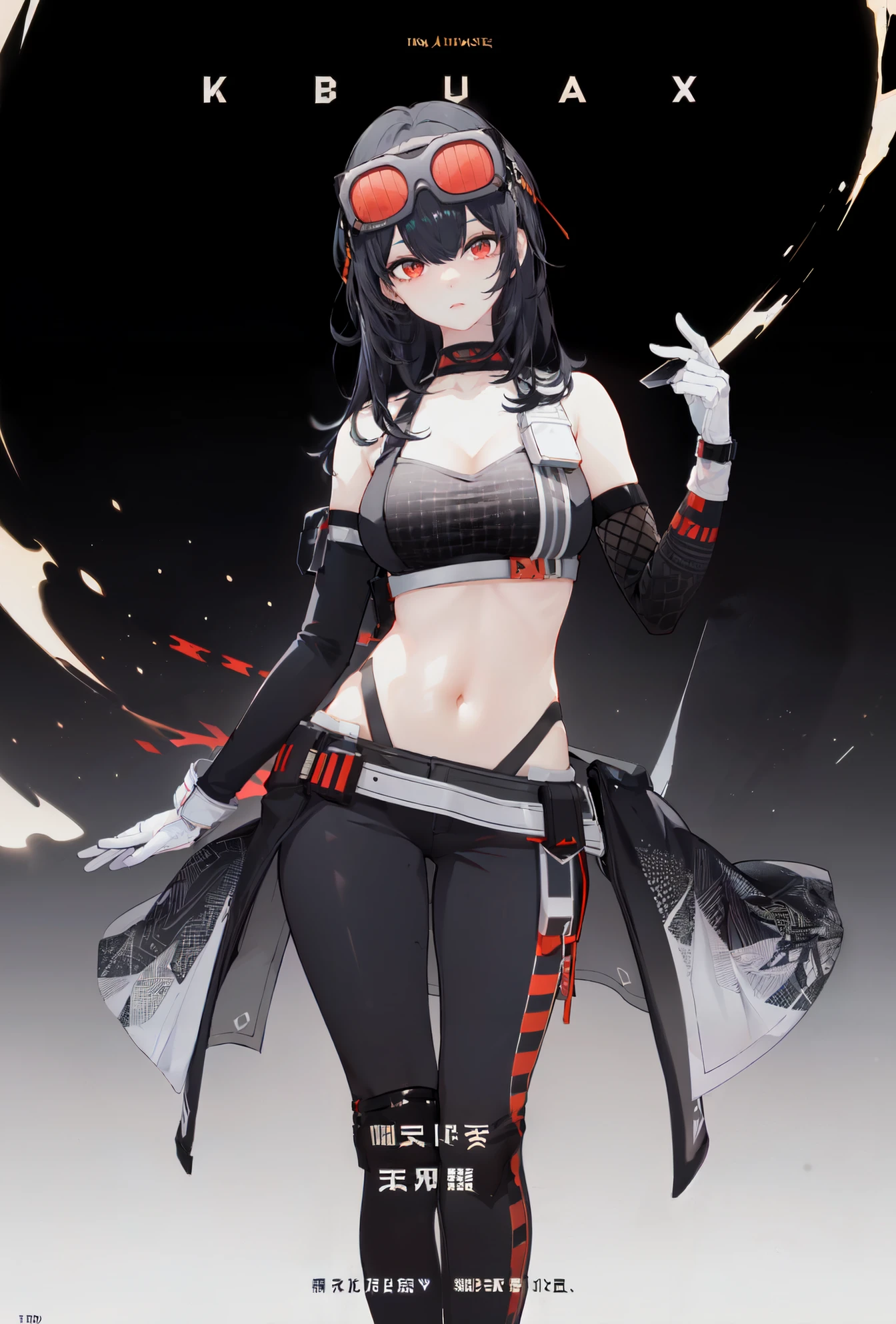 simple_black_background, black and white theme, Sense of coordination, sense of order, mathematics beauty, (((cover design))), (((((cover art))))), ((trim)), album_art, official art, (Master's work),
<lora:grace-v100-000028:0.8:lbw=OUTALL>, grace, 1girl, gloves, breasts, black hair, navel, pants, red eyes, sneakers, goggles on head,
girl, perfect_detal_girl, cute_girl, chess girl, pretty, long hair, (((delicate and beautiful eyes))), cute_eyes, looking at viewer, cute face, pretty facenavel, perfect body, body art, standing on chessboard, beautiful pose,
chessboard, chess, white geometry, black geometry, reflection, crystal_art, pattern_design, creative, Mystery pattern, black crystal decorate, black crystal, (architectural art), ((geometric art)), pattern design, creative,
------,
Low saturation, grand masterpiece, Perfect composition, film light, light art