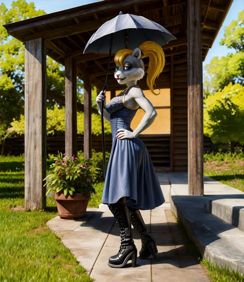 Berri, victorian dress, lace boots, holding parasol, front porch plantation house, side view <lora:Berri02:1>
