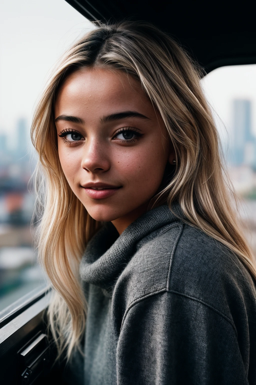 photo of beautiful (ldunn3-120:0.99), a woman with perfect blonde hair, wearing Dark Steel Gray (Oversized Sweater, Cargo Trousers:1.1), (tintype, vintage photo:1.1), (pagoda:1.1), (closeup portrait), (smiling, slim), modelshoot style, (extremely detailed CG unity 8k wallpaper), professional majestic photography, (Leica M6 Camera), 24mm, exposure blend, hdr, faded, extremely intricate, High (Detail:1.1), Sharp focus, dramatic, soft cinematic light, (looking at viewer), (detailed pupils), 4k textures, elegant, ((((cinematic look)))), soothing tones, insane details, hyperdetailed, low contrast, (epicPhoto)