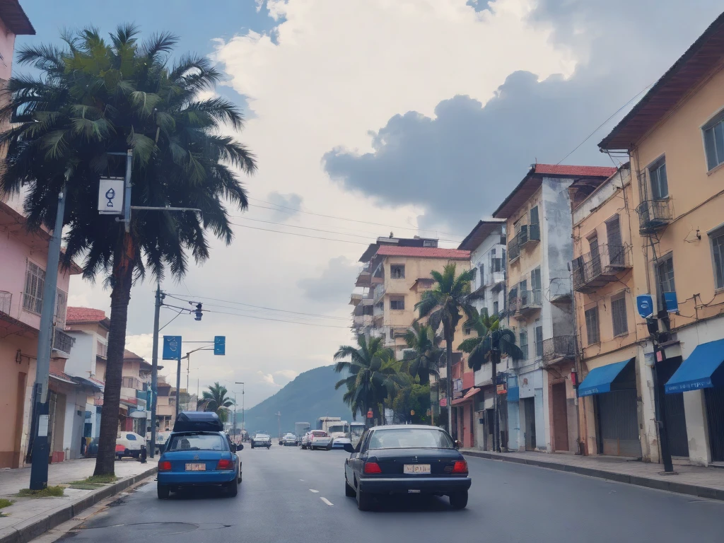 <lora:sd_xl_turbo_lora_v1:1>bag, black_hair, blue_sky, building, car, city, cloud, cloudy_sky, day, ground_vehicle, hat, house, lamppost, long_hair, motor_vehicle, mountain, mountainous_horizon, multiple_girls, outdoors, palm_tree, plant, potted_plant, road, road_sign, scenery, sky, snow, standing, street, tree