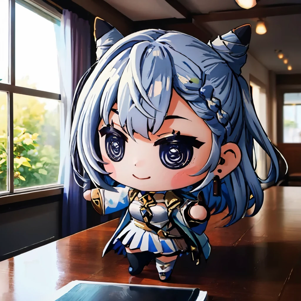 (masterpiece, best quality:1.2), chibi, solo, 1girl, vestiadef, smile, braid, cone hair bun, jacket, white dress, single thighhigh, earrings <lora:style_beegsmol-07:1> <lora:hololive_zeta_v2-12:0.8>