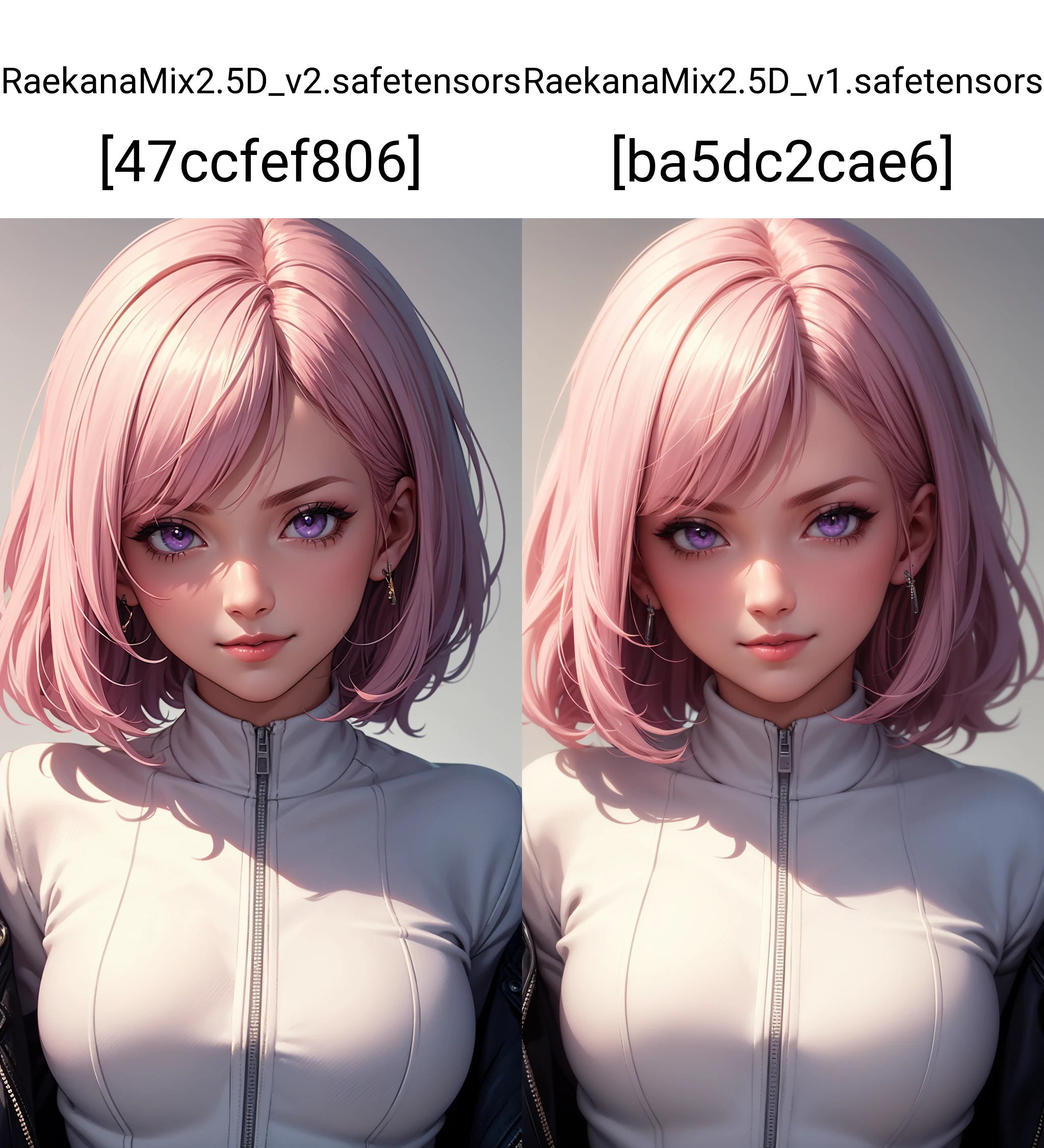 (masterpiece, best quality), intricate details, thin, ((slim)), beautiful girl, Light pink hair, white skin, light purple eyes, sharp jawline, cropped jacket, messy hair, lips, upper body, close up, smirk