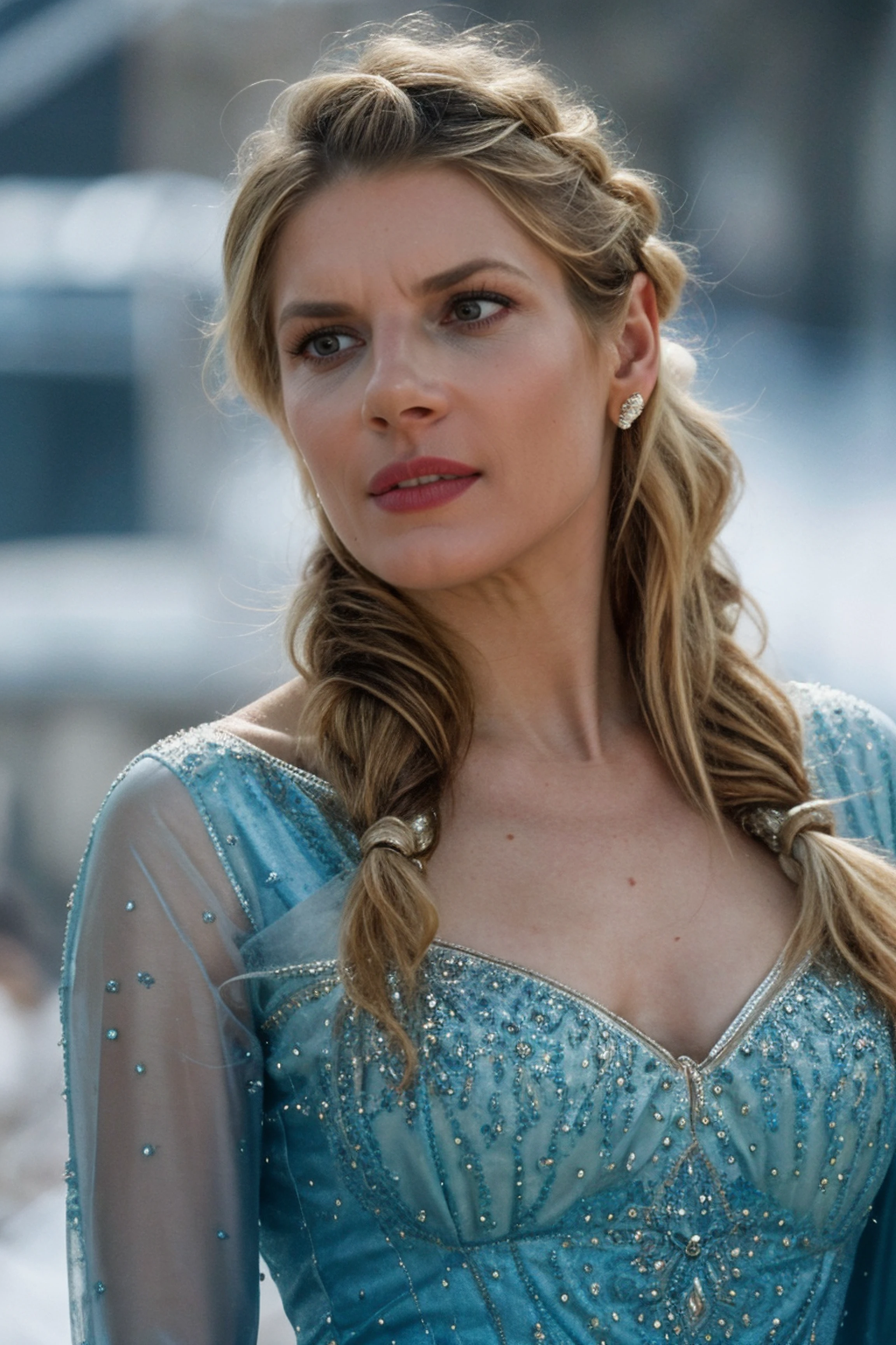 movie still, woman in Elsa costume, Elsa from Frozen, Elsa dress, frozen castle, snowy, sharp focus, cinematic shot, (high detailed skin:1.1)
<lora:0more_details:0.5> <lora:katheryn_winnick_lora_v02:1> katwinnick
