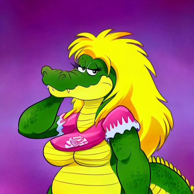 anthro,
solo,
gator,
reptile,
female,
chubby,
blonde hair,
umkempt hair,
messy hair,
long hair,
random pose,
<lora:Cuca_Sitio-10:1> cuca_sitio,
by lonbluewolf