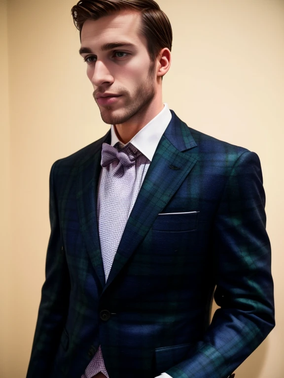 a man wearing a plaid suit at the party <lora:bgp_v1:1>