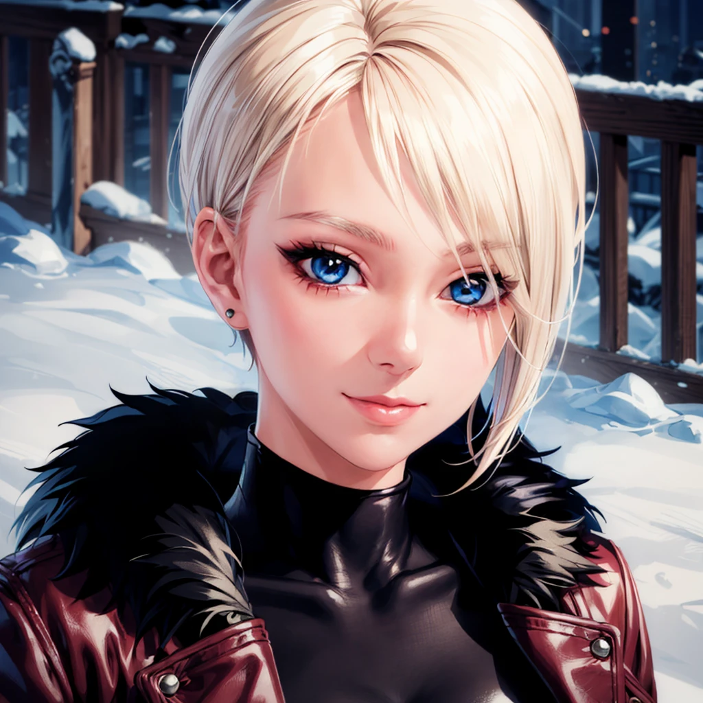 <lora:Arisha002:0.6>,<lora:add_detail:1>,<lora:boldline:-0.8>,<lora:noline:0.3>,looking at viewer,smile,
Arisha,1girl,solo,
blonde hair,short hair,hair over one eye,blue eyes,
turtleneck,fur collar,leather jacket,
close-up,