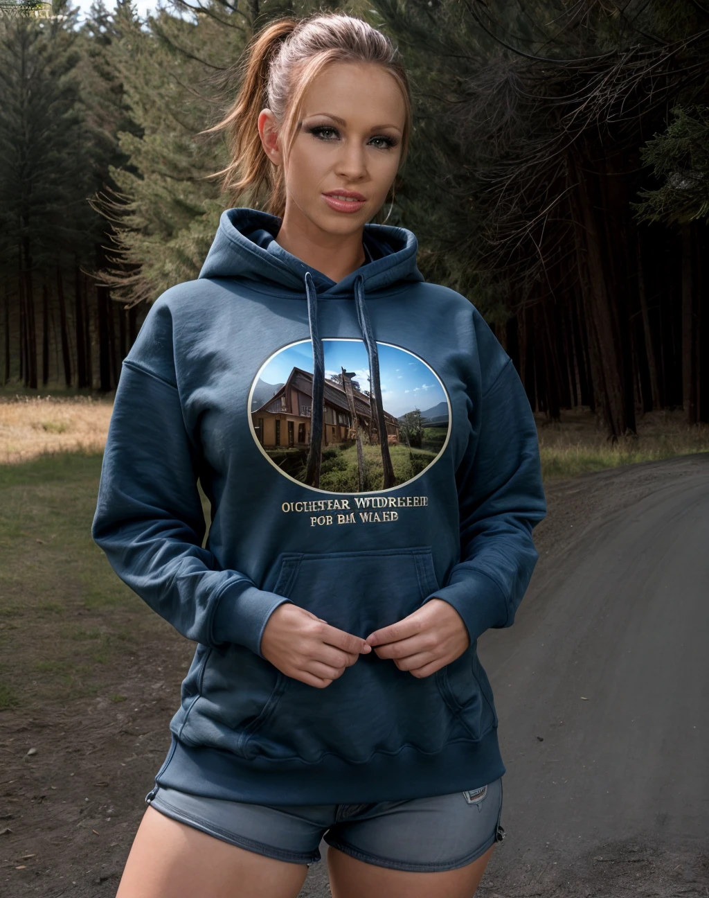 ,realistic, photorealistic, award winning photo , Landscape Shot (for big wide scenes in outdoor photos), <lora:quiron_SusanaSpears_v1_Lora:0.77> SusanaSpearsQuiron woman wearing sweatshirt,