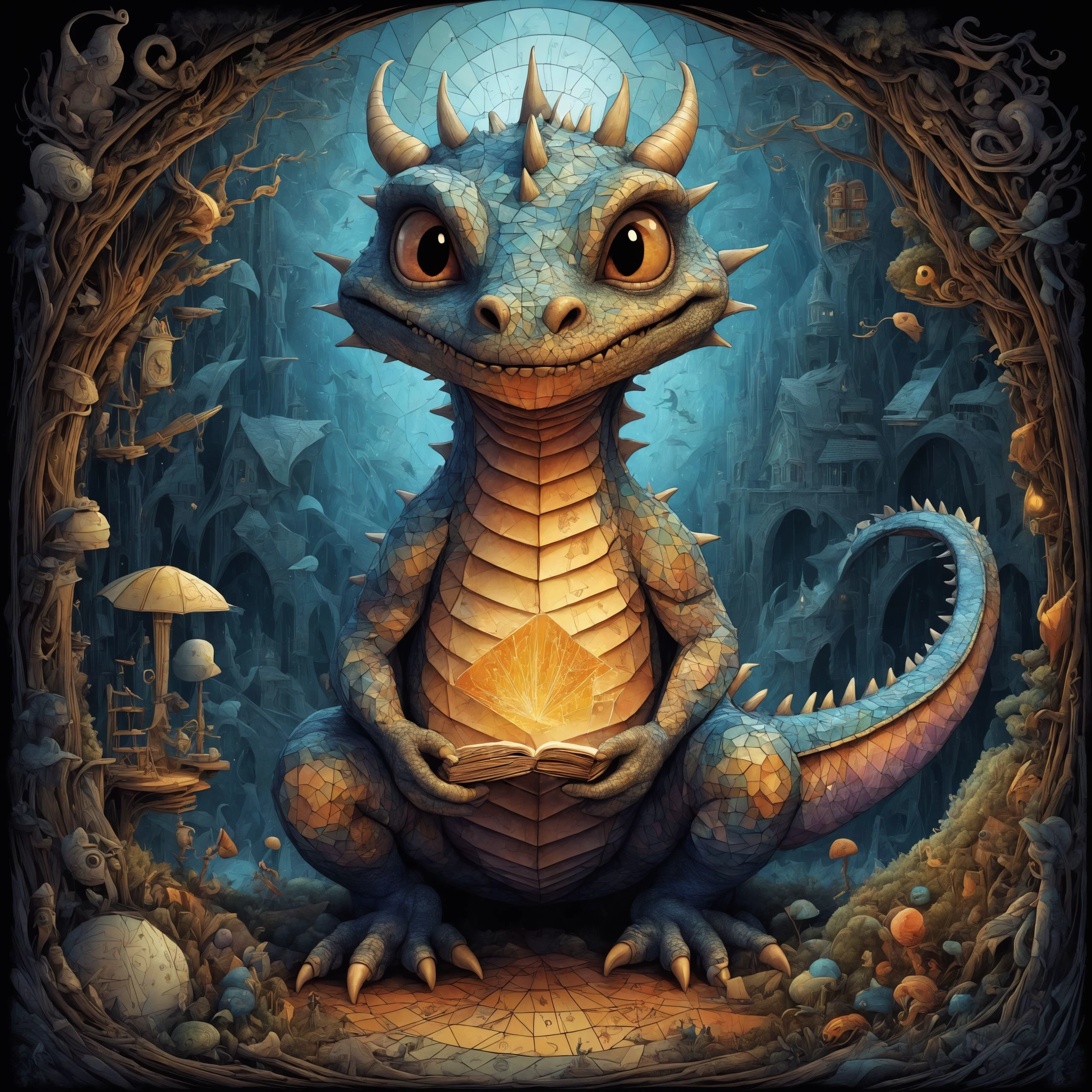 A blue dragon sits on a blue egg, A Newly Hatched Dragon, adorable digital painting, based on Bob Eggleton, realistic fantasy illustration, Dragon eggs, collectible card art, a Cute little blue dragon, Blue Scaly Dragon, Cute detailed digital art, hyperrealistic fantasy art, ultra realistic 3d illustration, fantasy matte painting,Cute,真实感, a painting, Fantastic tale, Christmas style, John Tolkien style, Small painting by Jean-Baptiste Monge, Rocker Girl, Soft facial features, sitting in a chair with flowing black hair , Straight hair , near the Christmas tree, Soft facial features, Wearing trousers, wearing a sweater, With light makeup, dark pink lips, lip shape"pearlescent" ,"curved eyebrows in the shape of Engriberts, Cyan eyes, heavy-lidded eye shape, Human Hand, Human hand, very clear without flaws with five fingers,Black long Straight hair ,, In a short red sweater, in black trousers,mischievous character, fireplace, Christmas tree, Gifts, Jean-Baptiste Monge, anthropomorphic --ar 2:3 --testp -optimistic; Straight hair