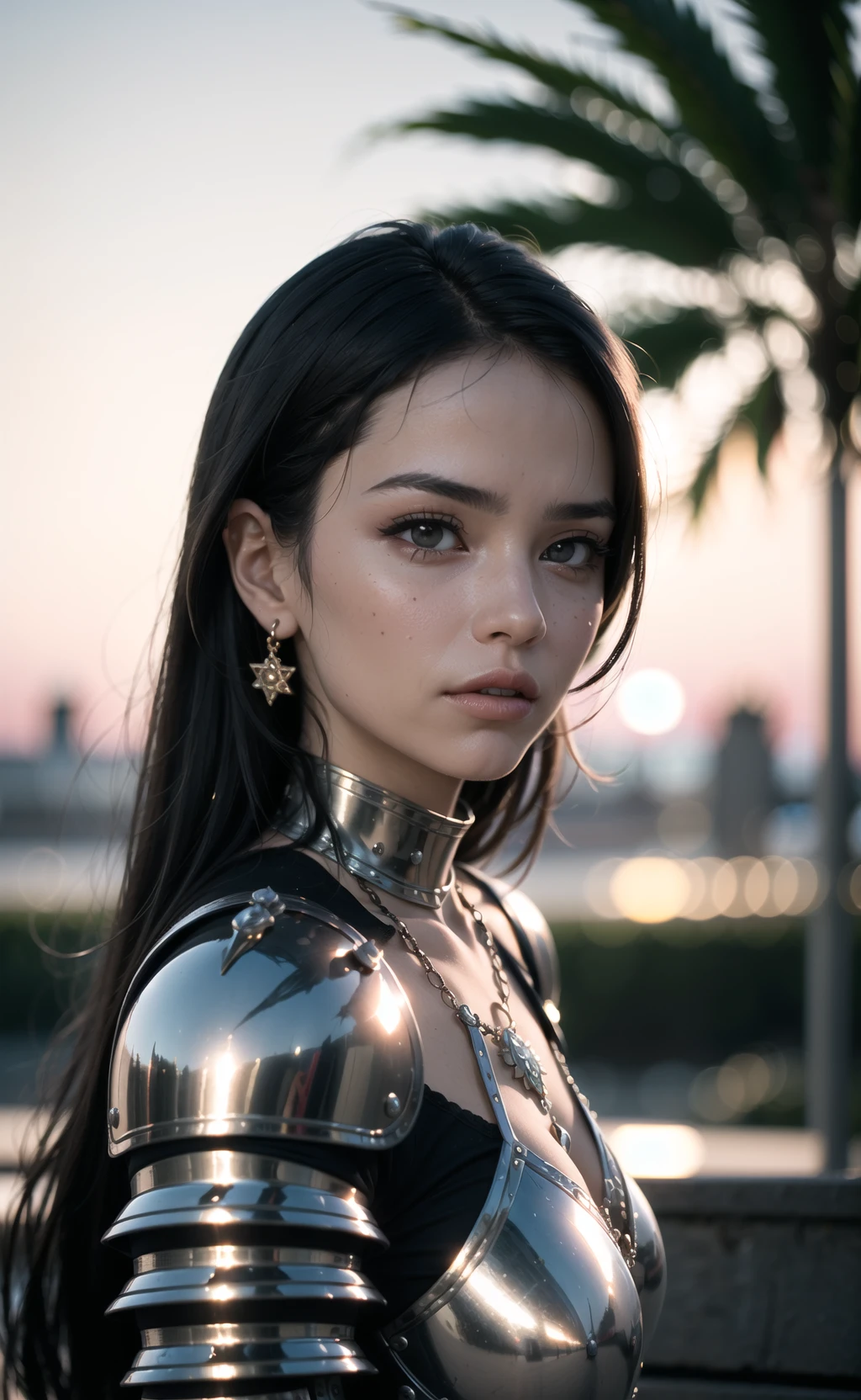 (masterpiece), (extremely intricate:1.3), (realistic), portrait of a girl, the most beautiful in the world, (medieval armor), metal reflections, upper body, outdoors, intense sunlight, far away castle, professional photograph of a stunning woman detailed, sharp focus, dramatic, award winning, cinematic lighting, octane render unreal engine, volumetrics dtx, (film grain, blurry background, blurry foreground, bokeh, depth of field, sunset, motion blur:1.3), chainmail