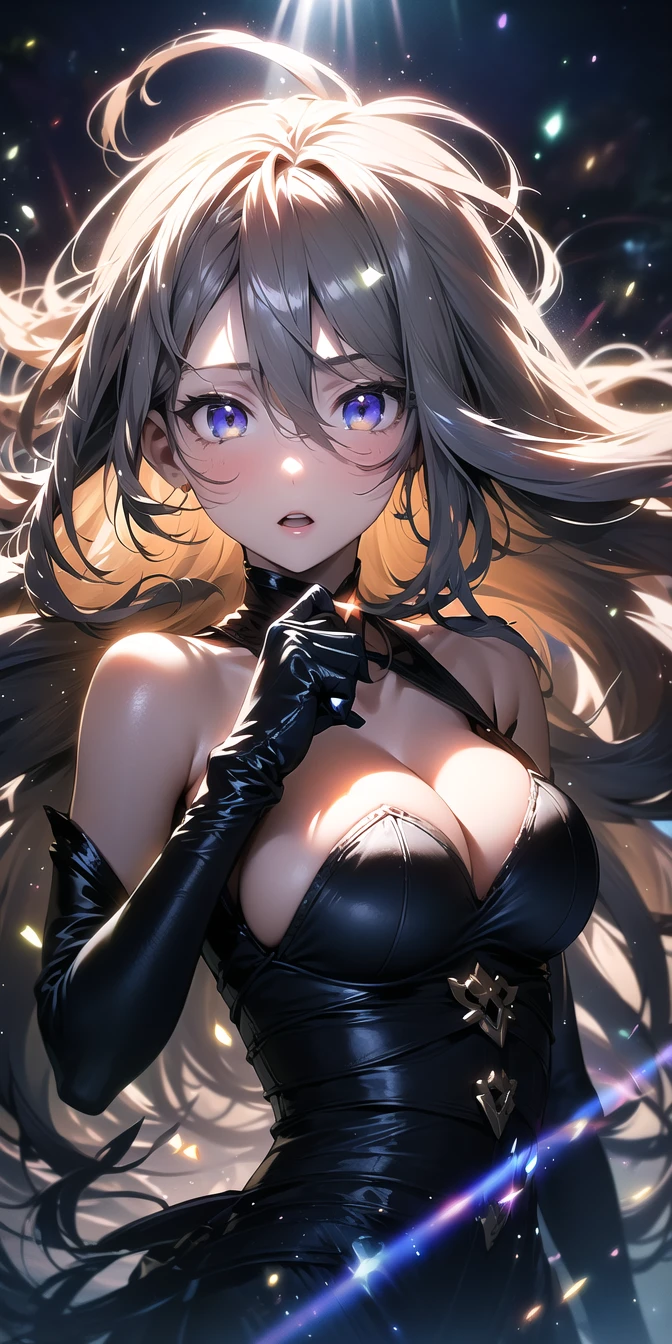 <lora:apstyle3diff:0.75> apstyle3 apstyle masterpiece best quality detailed eyes
masterpiece best quality 1girl
long hair (messy hair floating :1.25) severe flow
(night dark shadow darkness:1.2)
(sunbeam light grow luminescence :1.475)
black background black
large breasts cleavage
upper body  looking at viewer
<lora:detail_slider_v4:0.75>