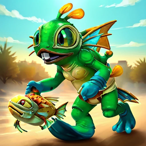 (((murky running in a dessert:1.2 )))<lora:MurkyLora:0.7> solo, teeth, pokemon (creature), fangs, turtle, holding, fish, murky (creature), Highly detailed, masterpiece, best quality,