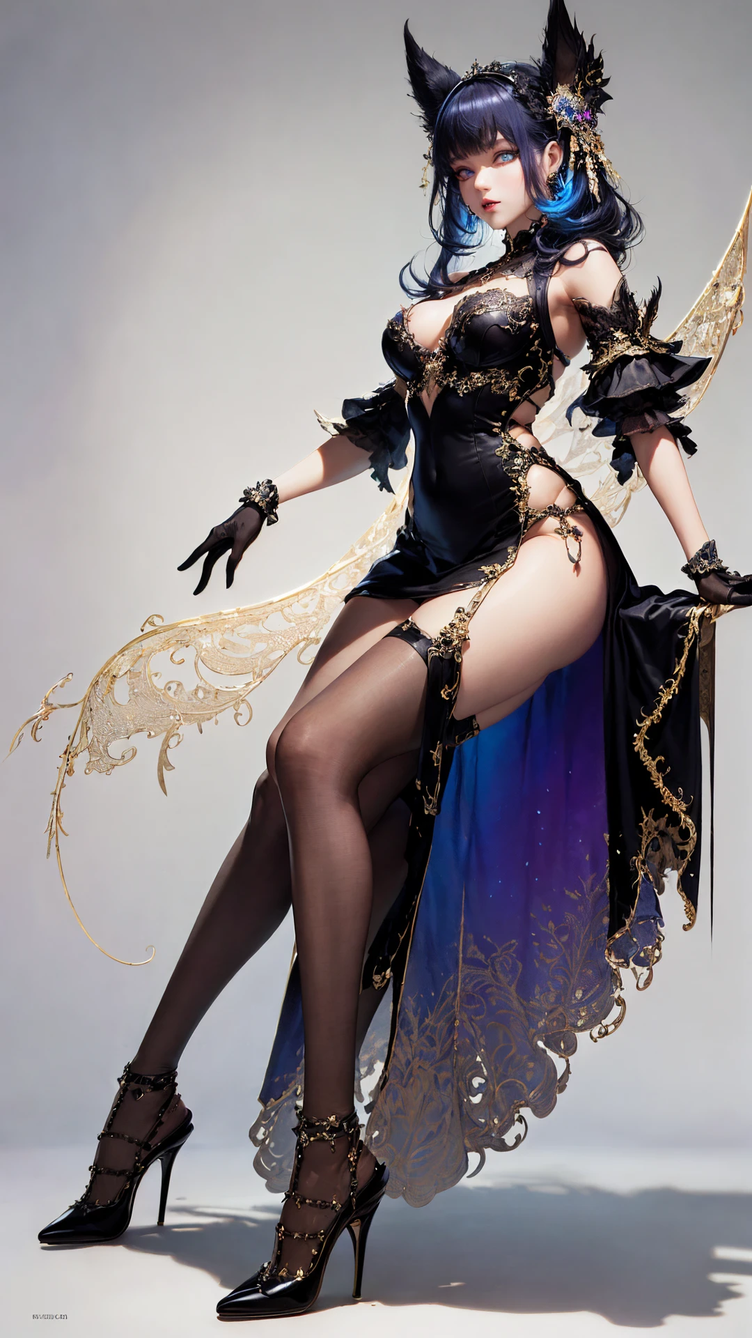 blue  hair,hentail realism, shadowing,，character sheets, reference sheet, Standing painting, 8K, Super detail, 1080p, Women's HD，femele, 16k, A high resolution, Best quality, High quality, Anatomically correct, Masterpiece, ccurate, hyper HD，As graceful as a swan，unreal-engine， Ghibli-like colors, anime big breast, Standing painting, angle of view,battle armor，ssee-through，Lace skirt