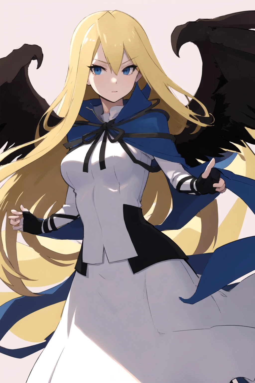 <lora:RtPL-Malice-06:0.8> malice_(riviera), black_wings, blonde_hair, long_hair, blue_cape, white_dress, beautiful, (masterpiece:1.2), (best quality:1.2), perfect eyes, perfect face,<lora:perfectfingers:1.0>