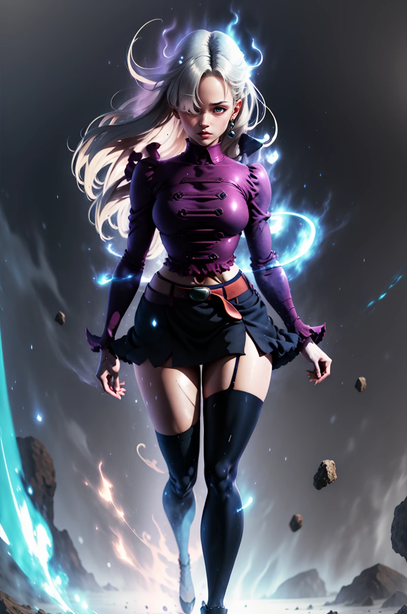 yomama_ultra_instinct, speed line , full body, light from below, particle effect, ((aura:1.2)), floating hair , 1 girl,, <lora:yomama_ultra_instinct_v2-10:0.07>, <lora:elizabeth_liones_v3:0.8>5 hmeliza, 1girl, hair over one eye, hmeliza, 1girl, hair over one eye, jewelry, single thighhigh, midriff, black skirt, asymmetrical legwear, pink shirt, black thighhighs, belt, miniskirt