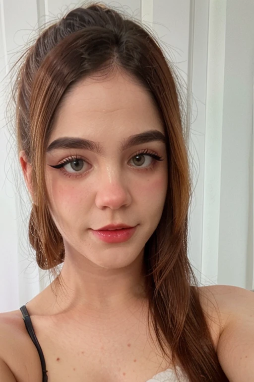 ((extremely detailed face)), a woman taking a selfie, tied hair, front view