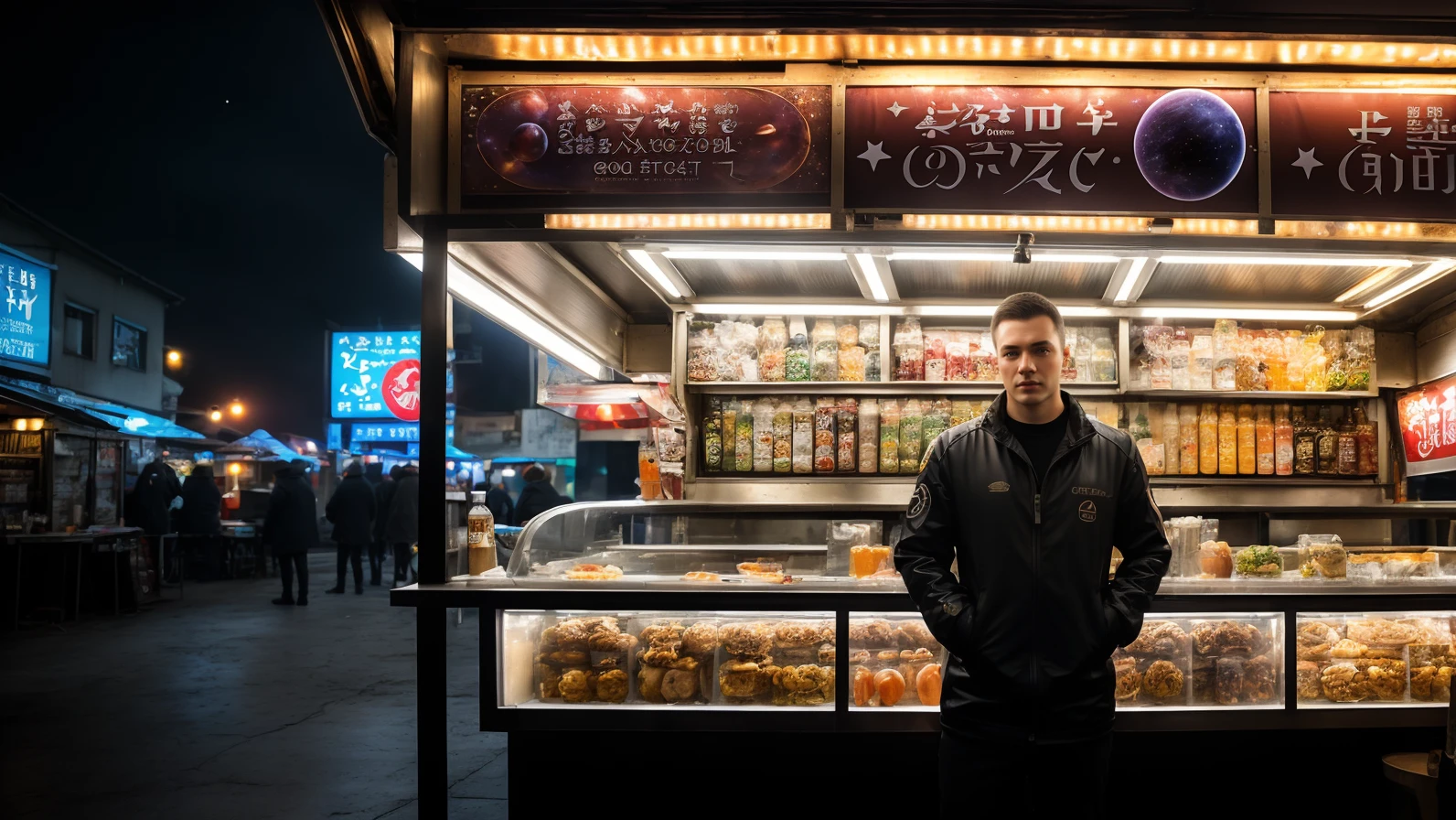 highly detailed, cosmic energy, pixiv, Kacper Standing in a food stand, Assassin, Decoupage, trending on CGSociety