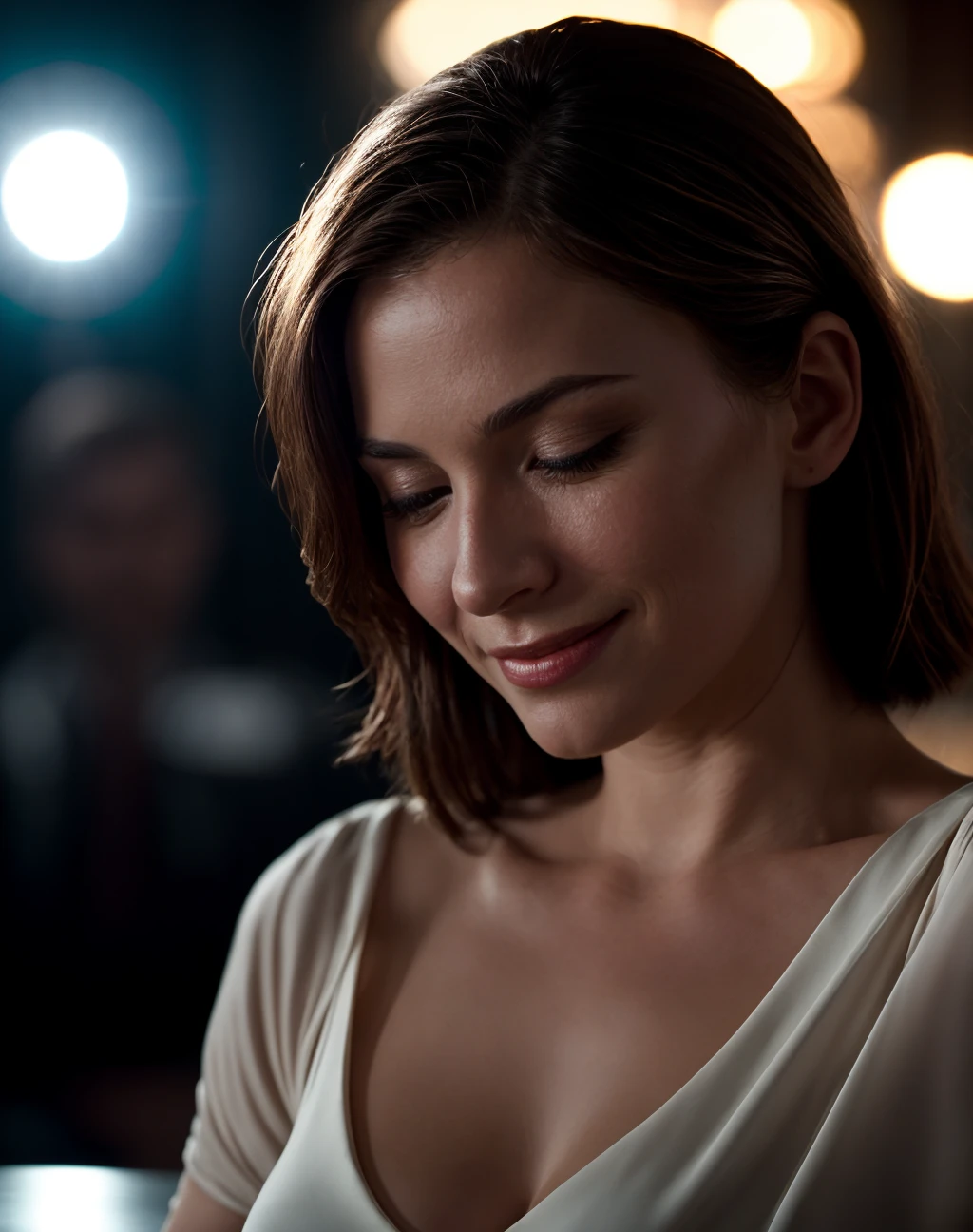 cinematic film still realistic, photorealistic, award winning photo , Video Cam Recording Shot, magic light pours over the forehead of an ecstatic person, leaning back to accept it. . shallow depth of field, vignette, highly detailed, high budget Hollywood movie, bokeh, cinemascope, moody, epic, gorgeous, film grain, grainy