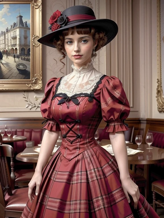 masterpiece, uhd, sharp color photo of a pretty lady wearing a rbp red and black plaid dress, with a hat on, at a Parisian cafe <lora:1905_dress_v1:0.4> 1905_dr3ss
<lora:rbp_v1:0.8>