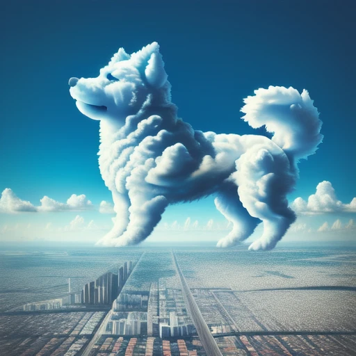 <lora:cloud_v1:0.7>, cloud, blue sky, day, white dog, landscape, cityscape