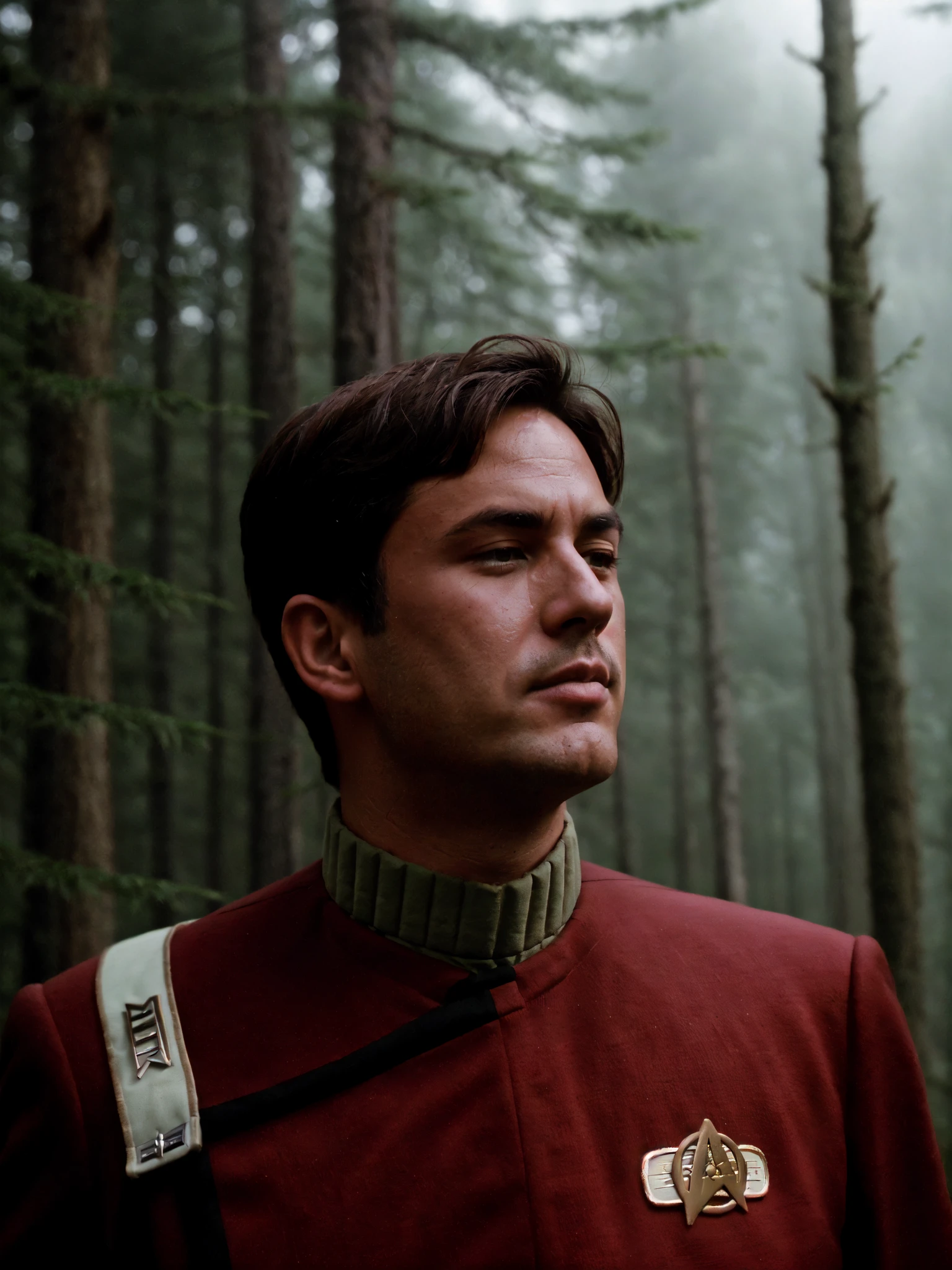 close up photo of a man in twokunf uniform, forest, haze, halation, bloom, dramatic atmosphere, centred, rule of thirds, 200mm 1.4f macro shot <lora:wotkunfexpV6:0.8>