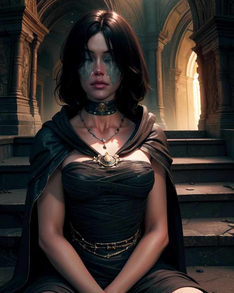 MidenInBlack,black hair,lips,waxed eyes,
\
(insanely detailed, beautiful detailed face, masterpiece, best quality) cinematic lighting,solo,<lora:MaidenInBlack:0.8>,