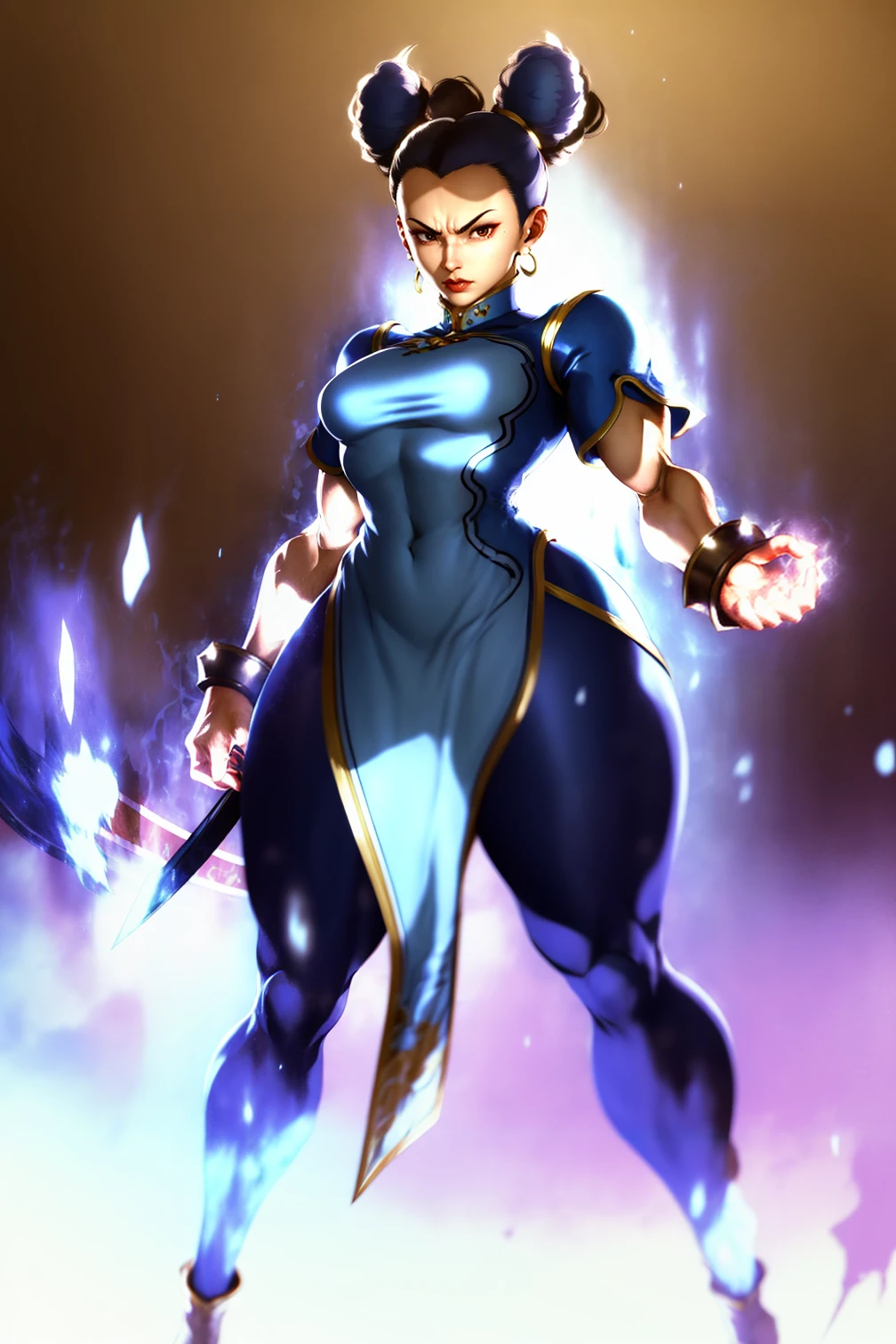 <lora:Yomama_Ultra_instinct-10:0.38>yomama_ultra_instinct, speed line , full body, light from below, , particle effect, ((aura)), floating hair , 1 girl,, <lora:chunliv1:0.75> sfchunli,