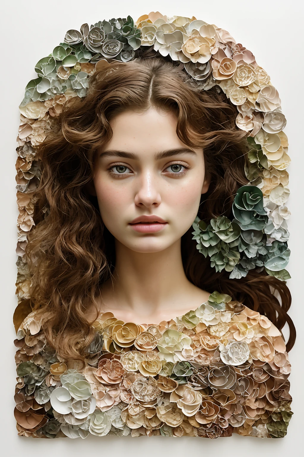 appealing naturalistic portrait of a Raging Mystifying Diana Silvers Knight Goddess, representational earth tones, stunning clarity experimental cut paper mixed media blotchy character shape design by masaaki yuasa, pleasing palette watercolor masterpiece