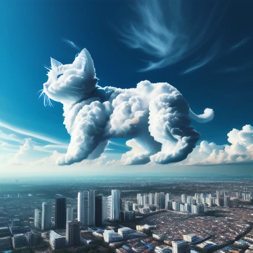 <lora:cloud_v1:0.7>, cloud, blue sky, day, white cat, landscape, cityscape