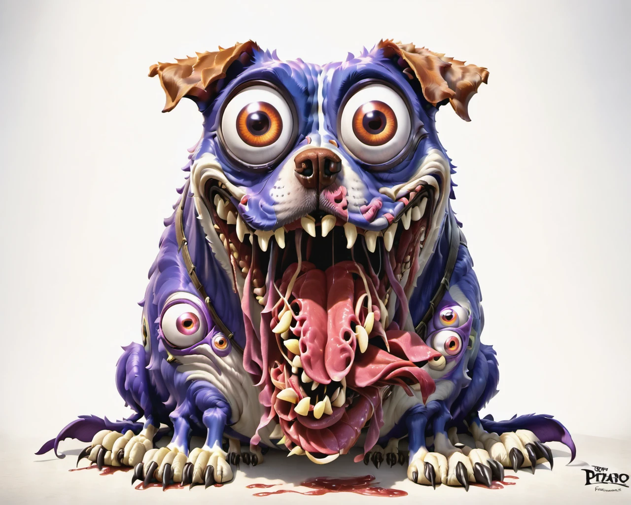 3d,cartoon,art by pixar,a fleshmutant dog abomination with huge eyes, <lora:Fleshmutant_R2-000003:1>