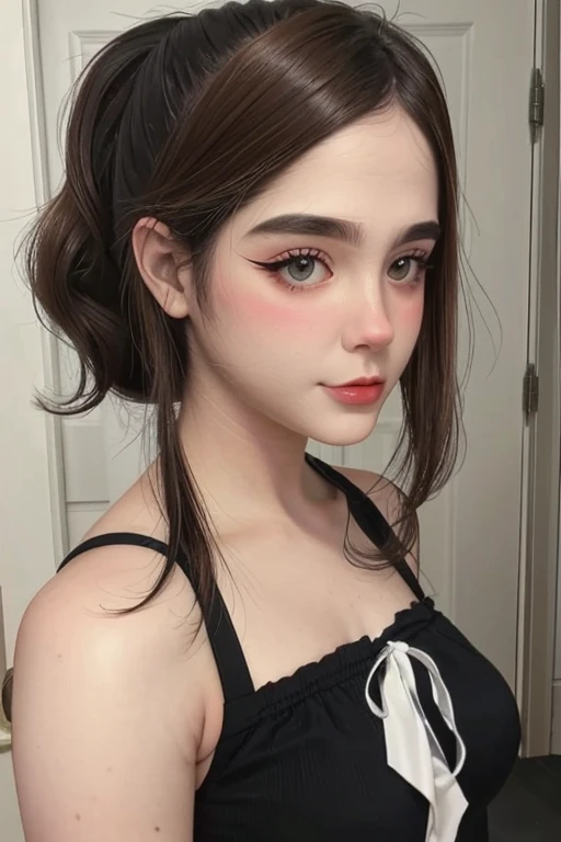 portrait of a woman, realistic, tied hair, ponytail hair