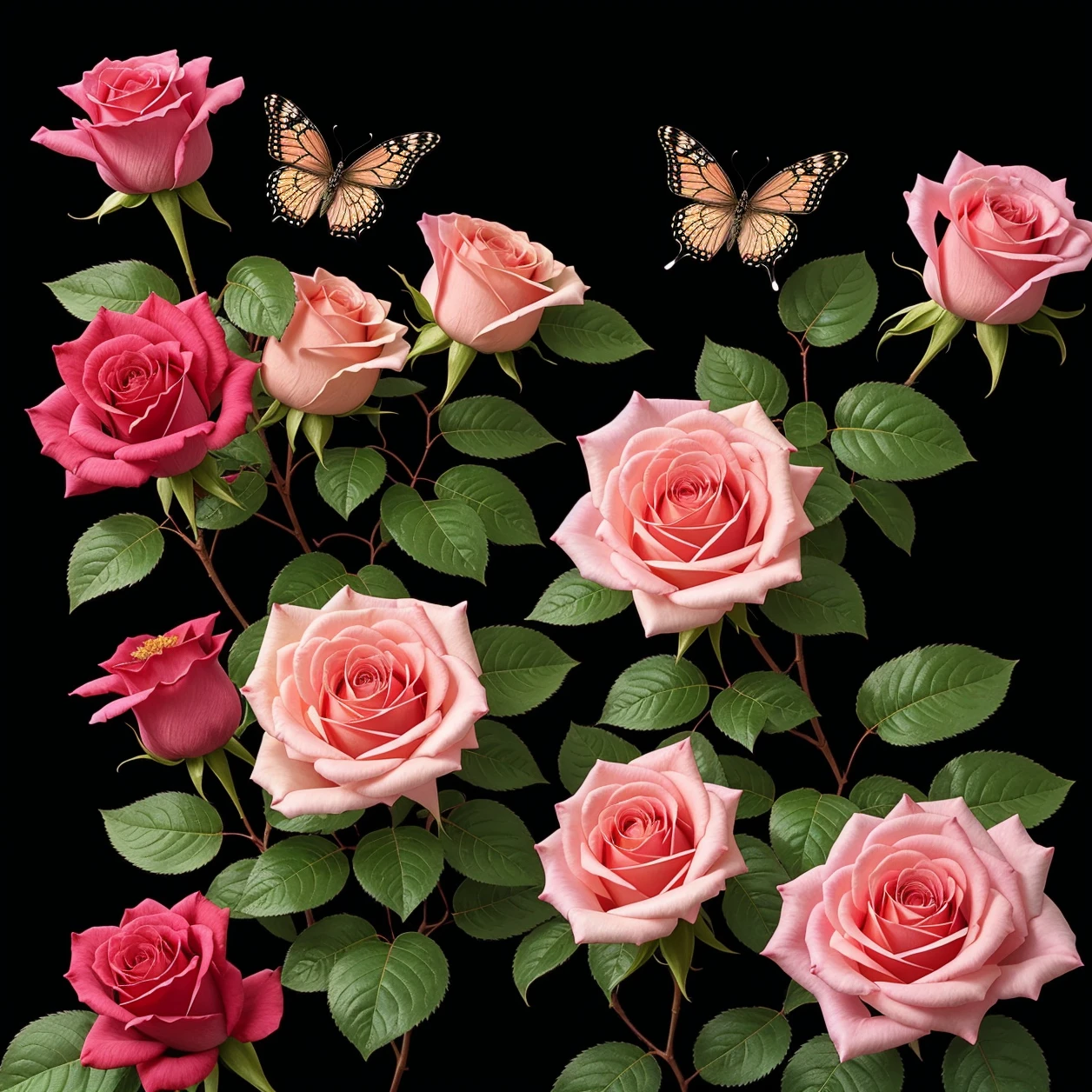 There is a pink roseï¼There is a butterfly on it, detailed flowers, Pink rose, beautiful digital art, pastel roses, pink rosa, Magical flowers, blue and pink, beautiful digital painting, translucent roses ornate, pink and blue color, beautiful flowers, Rose background, beautiful gorgeous digital art, magical colorful flowers, Very Beautiful Digital Art, elegant digital painting, Beautiful digital artwork