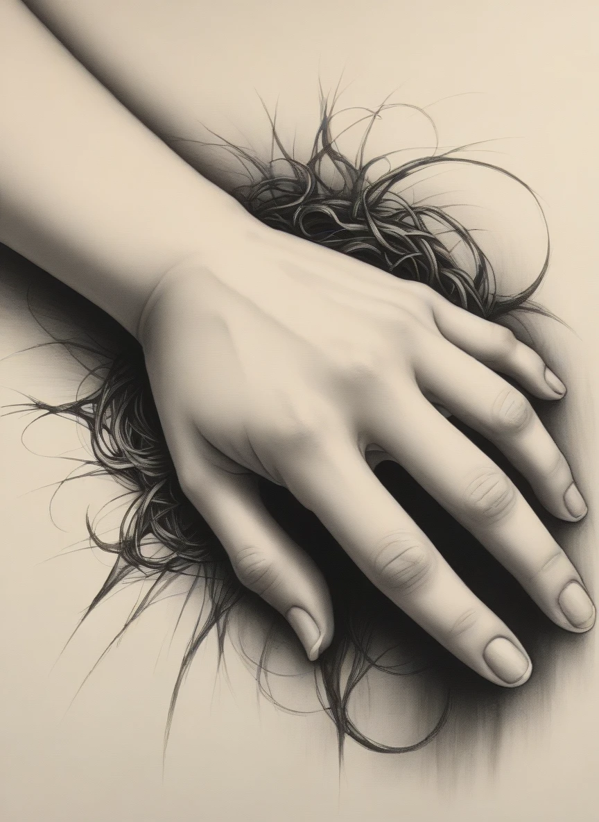 charcoal \(medium\), anime, hands