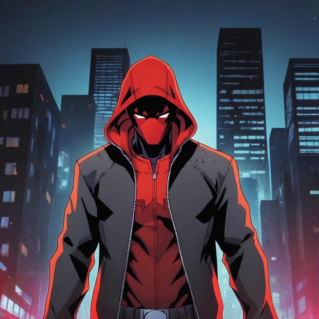 anime artwork of <lora:Red Hood:1.2>
Red Hood a man in a red hoodie and a black jacket in Gotham city universe, anime style, key visual, vibrant, studio anime, highly detailed