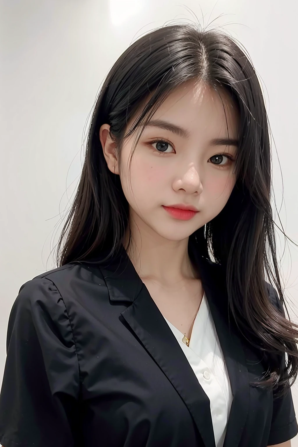 1girl, black formal shirt,white background, <lora:JigsawV1-02:1>