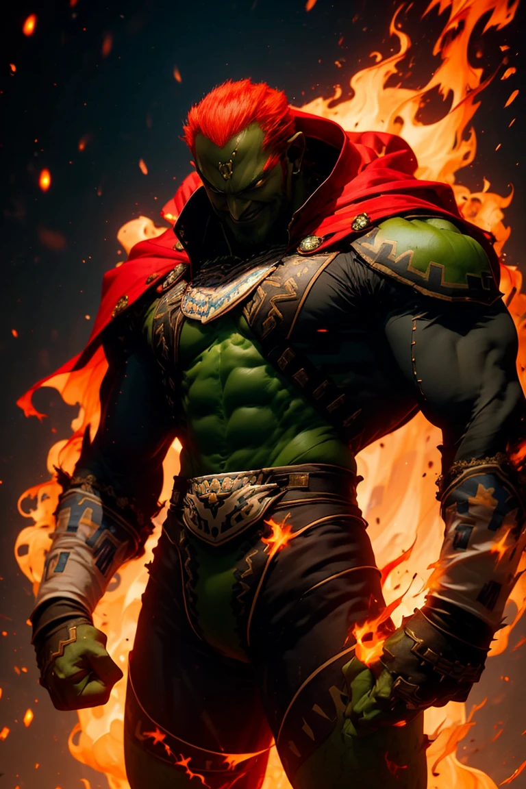 ((masterpiece,best quality)), muscular ,
<lora:OoT_Ganondorf_Zelda_Anime:0.8>, OoT_Ganondorf_Zelda, solo, (green skin), cape,
solo, 1boy,
(fire:1), <lora:r1ge - AnimeRage:0.8>, r1ge, glowing, red aura,
solo, smiling, looking at viewer, cowboy shot,