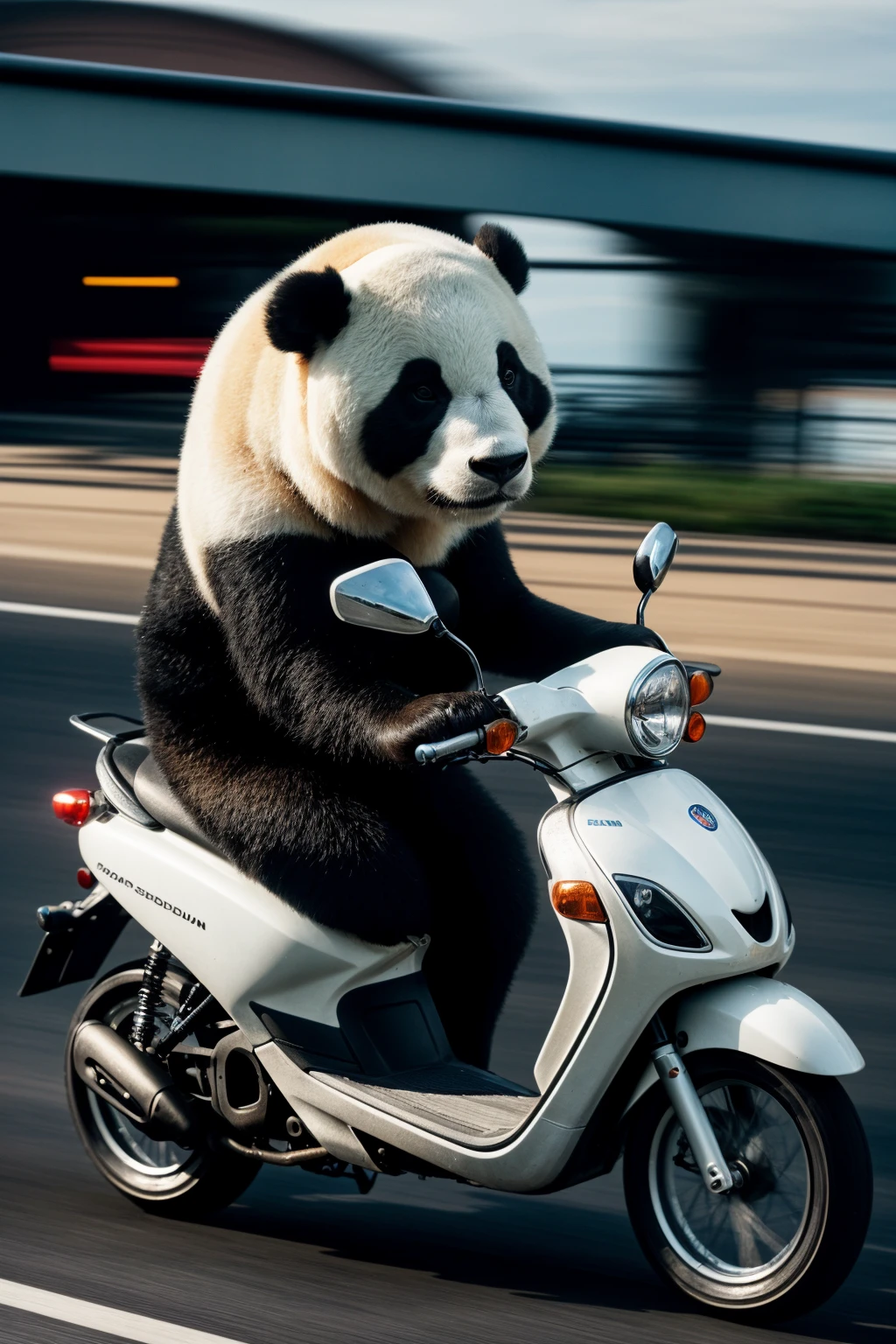 natural light panda riding moped,speeding past other cars,(gaussian blur:1.1) ,<lora:LowRA:0.45>, (high key photo masterpiece:1.2) raw photo,(film grain:1.3),depth field,bokeh,Best quality,masterpiece,ultra high res,(photorealistic:1.4),(smooth light:1.4), <lora:difConsistency_photo:0.25>, <lora:difConsistency_detail:0.25>