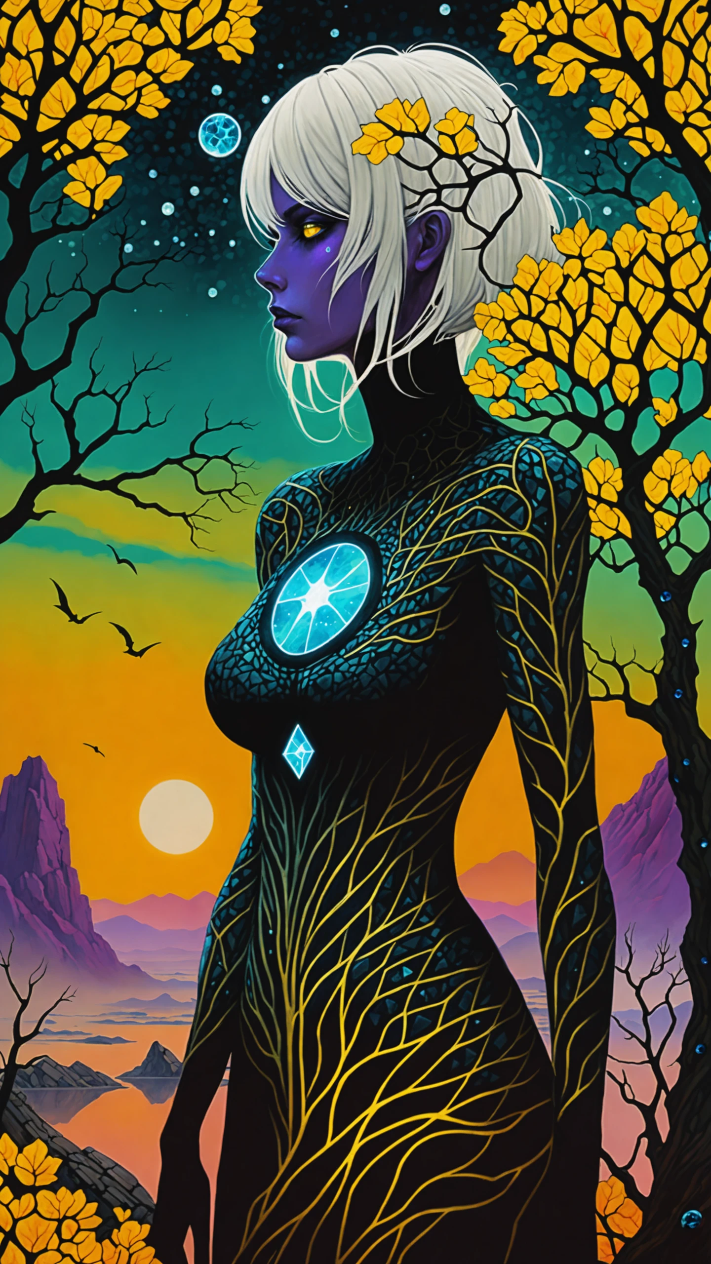 Azem the Traveler in Andy Kehoe style, cloaked and masked, yearning to explore, Gradient mastery, ink, gold leaf, and alcohol ink elements. Cinematic realism, luminism, and pollution-choked industrial landscape by Greg Rutkowski, Futuristic utopia, Adventure, Aether, Kraken, Nebula, Verdant, Canvas, Spontaneous Human Combustion, Voyage, Lovely, Grateful photo of a noble lady made of mosaic of iridescent crystal glass with sub scattering mirror surface imposing onto transparent tree hollow trunk in living brocade underbust dress made out of flowers, bokeh sky by Peter Gric, Conrad Roset, Brandon Kidwell, Andreas Lie, Dan Mountford, Dan Witz, Agnes Cecile, Jeremy Mann, fine art, super dramatic moonshine, silhouette photo illustration, amazing depth, intricate detailed fine cracked surface, stunning atmosphere, mesmerizing whimsical vibrant scenery, complex masterwork by head of prompt engineering, black humanoid made of diamonds, upper body, bare-chested, male, ((masterpiece, best quality)), ultra detail, glass skin, white electricity coming through cracks, muscular male, (dragonborn:0.6), 8k Glitch art of a Nautical Woman, at Cityscape, split diopter, Weirdcore, (art by Chris Friel:1.0), white hair, outdoors, detailed background, (Anime Rage pose), (Cracked Skin:1.4), anime style, realistic, photorealistic, white hair, purple eyes, (((sexy school uniform))), wearing a stylish very sexy school uniform, with a funny expression on her face, Hellwalker, incoming death, hell, black bloody veins growing and intertwining out of the darkness, oozing thick yellow blood, veins growing and pumping blood, (female body:1.3), vascular networks growing, connecting, expanding, red veins everywhere, zdzislaw beksinski, (sharp colors:1.3), (rainbow skin:1.1), (Infrared:1.2), ultra detailed, intricate, oil on canvas, ((dry brush, ultra sharp)), (surrealism:1.4), (disturbing:1.5), beksinski style painting, satanic symbols, (full torso), full body in frame, centered body, (male:1.2), realistic, ((intricate details)), (pale gothic evil king), dynamic pose, perfect face, (realistic eyes), perfect eyes, ((dark gothic background)), sharp focus