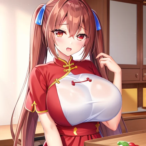 masterpiece,high quality,high highres,1girl,Myoudou_Mei,chinese clothes,kitchen,upper body,<lora:Myoudou_Mei:0.6>,