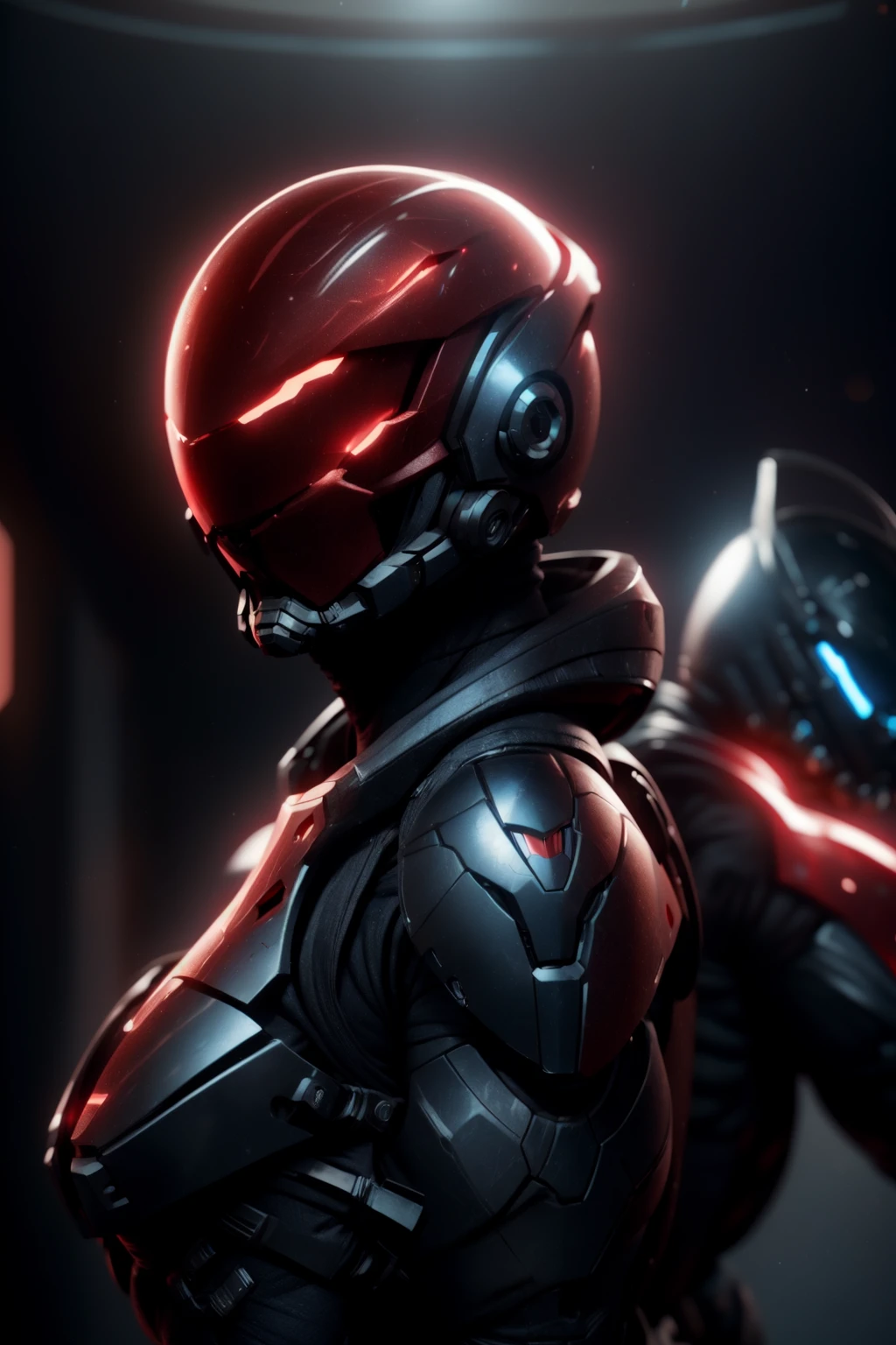 cinematic film still helmet, posing, red, <lora:space_ranger_4.0:1> . shallow depth of field, vignette, highly detailed, high budget, bokeh, cinemascope, moody, epic, gorgeous, film grain, grainy
