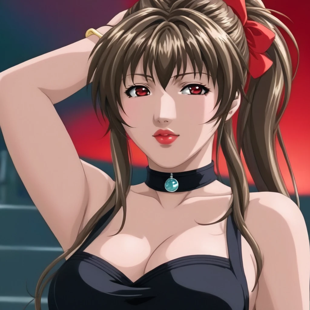anime artwork of <lora:Mai Shiranui:1.2> Mai_Shiranui:0.5
a hot woman with red lipstick in a black dress posing for a picture Hyperrealism Style, anime style, key visual, vibrant, studio anime, highly detailed