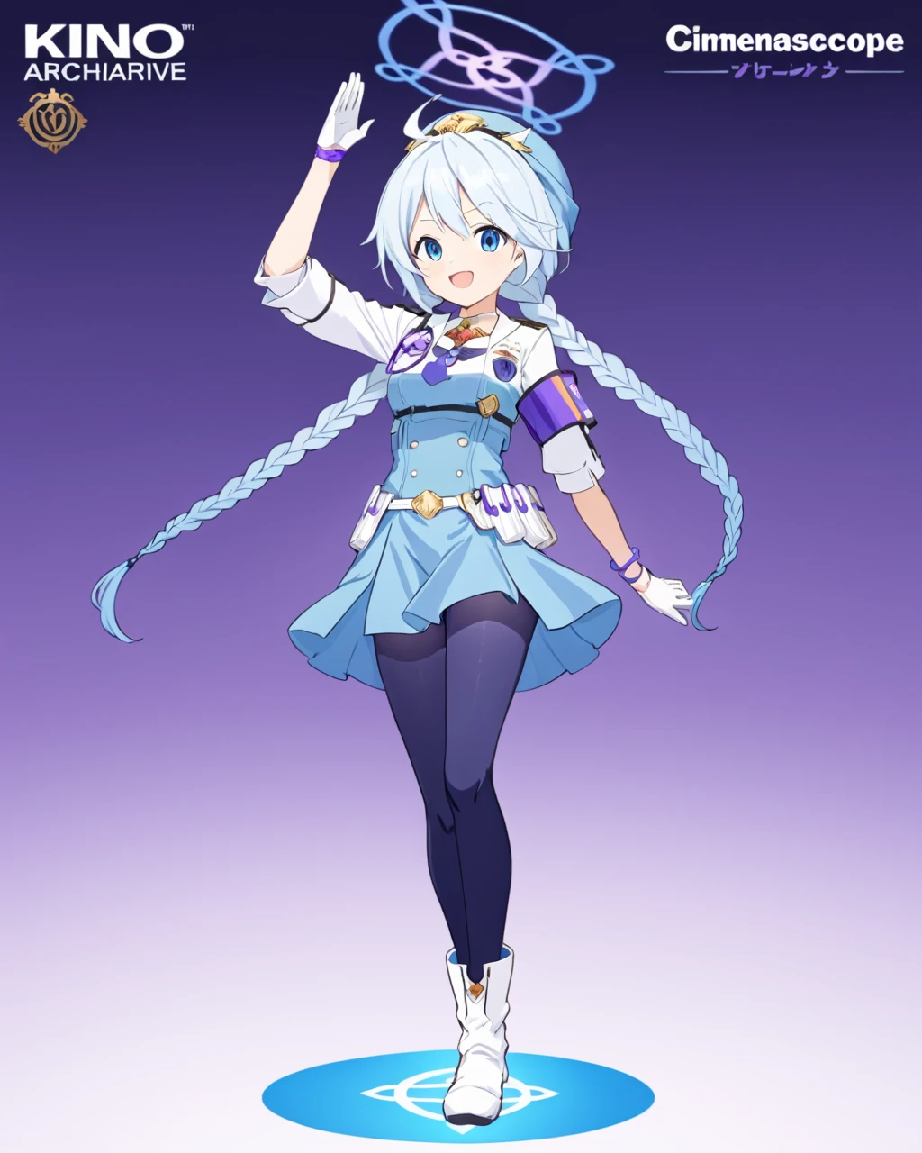 kirino \(blue archive\),1girl, solo, twin_braids, salute, pantyhose, boots, halo, hat, gun, open_mouth, character_name, armband, white_gloves, full_body, goggles, smile, white_footwear, looking_at_viewer
<lora:kirino_(blue_archive)_image172_2023-12-01:1>halo. gorgeous,key visual, vibrant, studio anime,award-winning, professional, highly detailed,high budget, cinemascope
