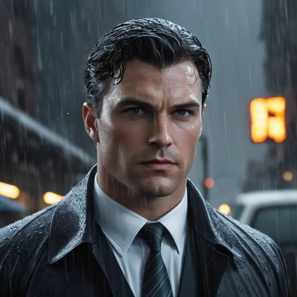 Hyperrealistic art of <lora:Bruce Wayne:1.2>
Bruce Wayne a perfect lookingman in a suit and tie standing in the rain In Gotham City Universe, Extremely high-resolution details, photographic, realism pushed to extreme, fine texture, incredibly lifelike