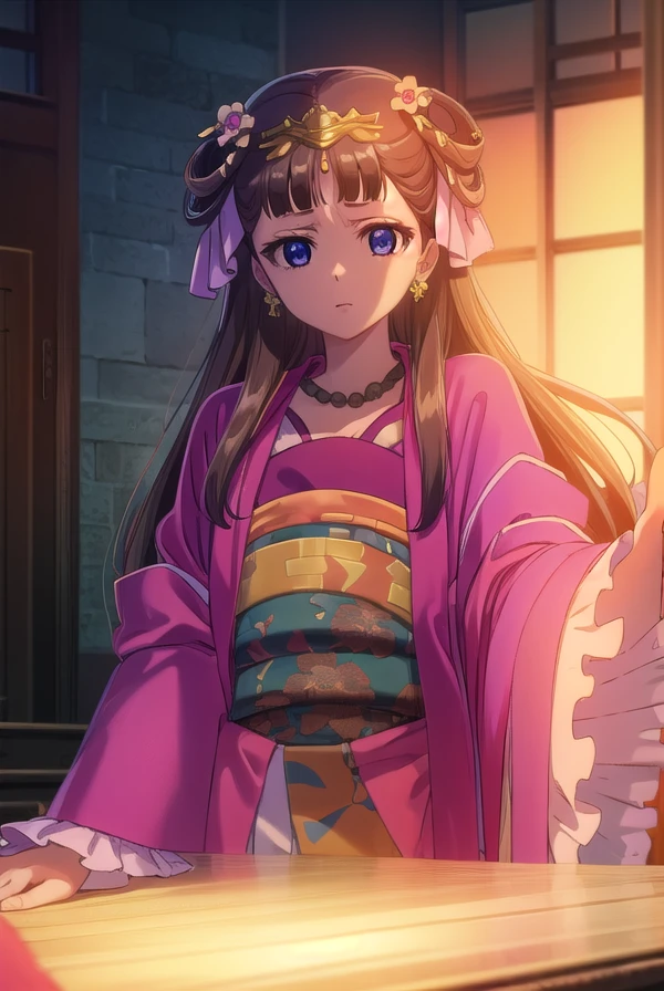 lishu, <lora:lishu s1-lora-nochekaiser:1>,
lishu, long hair, brown hair, hair ornament, (purple eyes:1.1), tiara,
BREAK jewelry, earrings, necklace, chinese clothes, hanfu,
BREAK indoors,
BREAK looking at viewer, (cowboy shot:1.5),
BREAK <lyco:GoodHands-beta2:1>, (masterpiece:1.2), best quality, high resolution, unity 8k wallpaper, (illustration:0.8), (beautiful detailed eyes:1.6), extremely detailed face, perfect lighting, extremely detailed CG, (perfect hands, perfect anatomy),