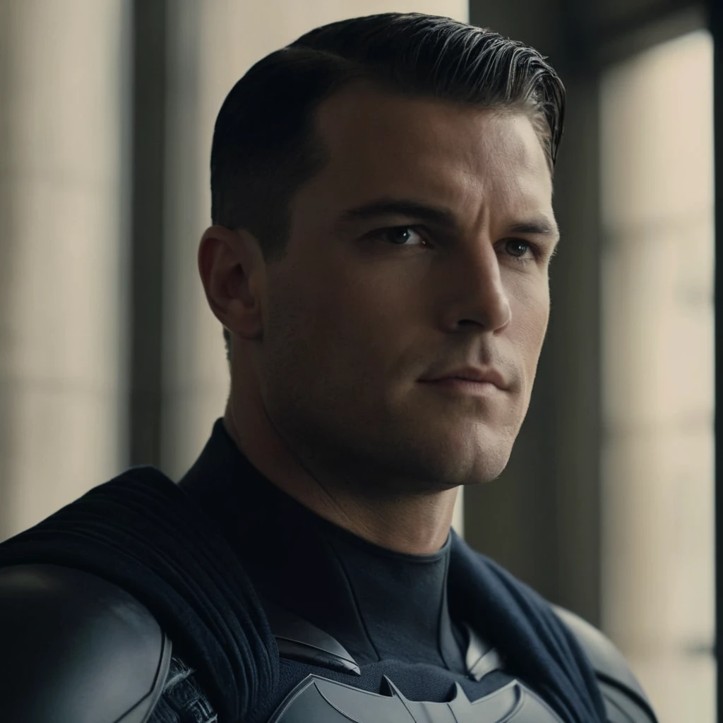 cinematic film still of <lora:Bruce Wayne:1.2>
Bruce Wayne a young man with a shaved head leaning against a wall In Gotham City Universe, shallow depth of field, vignette, highly detailed, high budget, bokeh, cinemascope, moody, epic, gorgeous, film grain, grainy