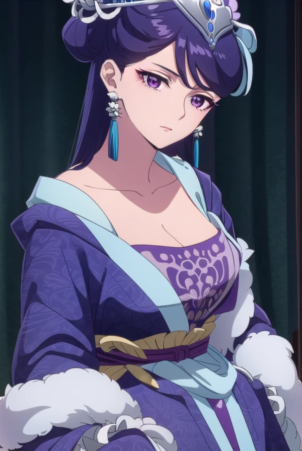 lihua, <lora:lihua s1-lora-nochekaiser:1>,
lihua, long hair, (purple eyes:1.1), purple hair, flower, earrings, hair flower, makeup, lipstick,
BREAK cleavage, jewelry, chinese clothes, hanfu,
BREAK indoors,
BREAK looking at viewer, (cowboy shot:1.5),
BREAK <lyco:GoodHands-beta2:1>, (masterpiece:1.2), best quality, high resolution, unity 8k wallpaper, (illustration:0.8), (beautiful detailed eyes:1.6), extremely detailed face, perfect lighting, extremely detailed CG, (perfect hands, perfect anatomy),
