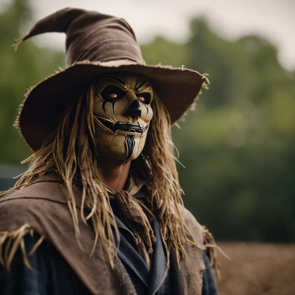 cinematic film still of <lora:Scarecrow:1.2>
Scarecrow a creepy looking person with a long hair in Gotham city universe, shallow depth of field, vignette, highly detailed, high budget, bokeh, cinemascope, moody, epic, gorgeous, film grain, grainy