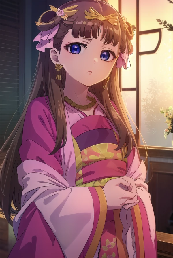 lishu, <lora:lishu s1-lora-nochekaiser:1>,
lishu, long hair, brown hair, hair ornament, (purple eyes:1.1), tiara,
BREAK jewelry, earrings, necklace, chinese clothes, hanfu,
BREAK indoors,
BREAK looking at viewer, (cowboy shot:1.5),
BREAK <lyco:GoodHands-beta2:1>, (masterpiece:1.2), best quality, high resolution, unity 8k wallpaper, (illustration:0.8), (beautiful detailed eyes:1.6), extremely detailed face, perfect lighting, extremely detailed CG, (perfect hands, perfect anatomy),