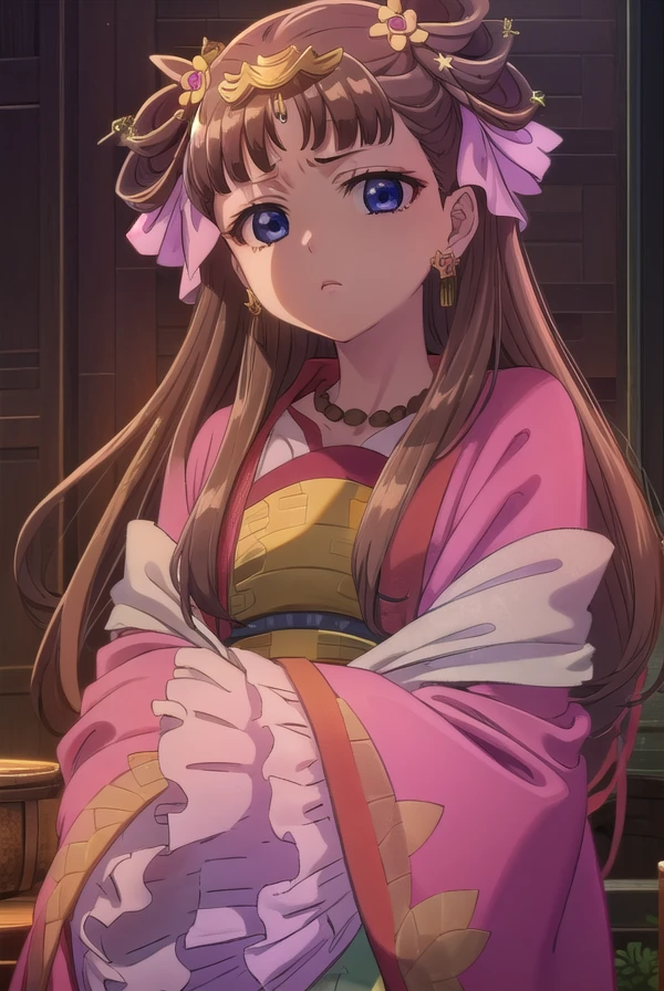 lishu, <lora:lishu s1-lora-nochekaiser:1>,
lishu, long hair, brown hair, hair ornament, (purple eyes:1.1), tiara,
BREAK jewelry, earrings, necklace, chinese clothes, hanfu,
BREAK indoors,
BREAK looking at viewer, (cowboy shot:1.5),
BREAK <lyco:GoodHands-beta2:1>, (masterpiece:1.2), best quality, high resolution, unity 8k wallpaper, (illustration:0.8), (beautiful detailed eyes:1.6), extremely detailed face, perfect lighting, extremely detailed CG, (perfect hands, perfect anatomy),