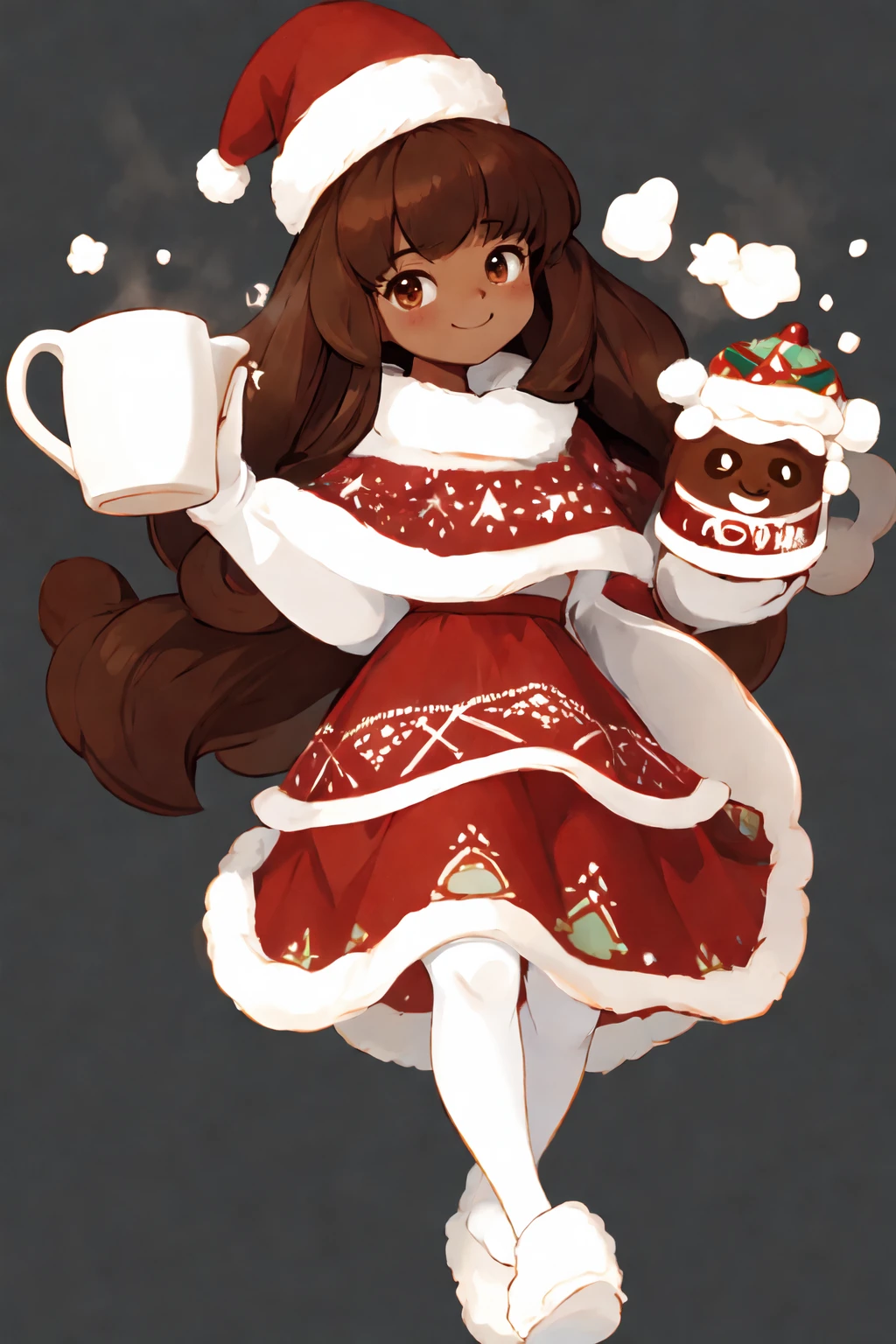 cocoacookie, holding mug of cocoa, smiling, solo, fullbody, white background, no background, transparent background, simple background, best quality, masterpiece, high resolution, dark skin, 1girl, absurdres <lora:cocoacookie_v1.2:0.8> <lora:christmas_test:1>